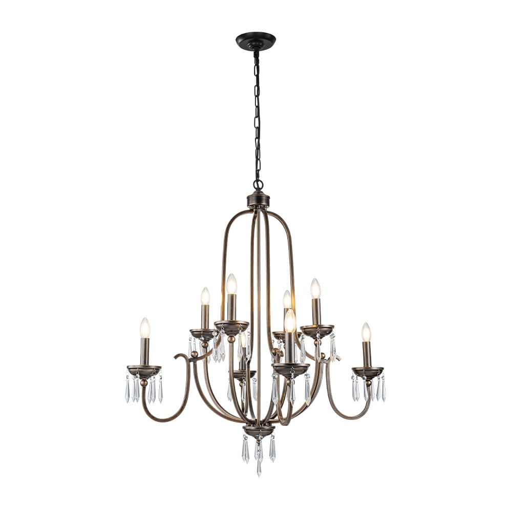 35 In Antique Bronze 8 Light Traditional Candelabra Chandelier With Crystal Accents For Dining Room Or Foyer W36