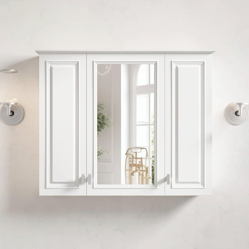 35 Inch 2 In 1 Wall Mounted Bathroom Cabinet Mirrored Medicine Cabinet With 5 Adjustable Shelves Over Toilet Storage