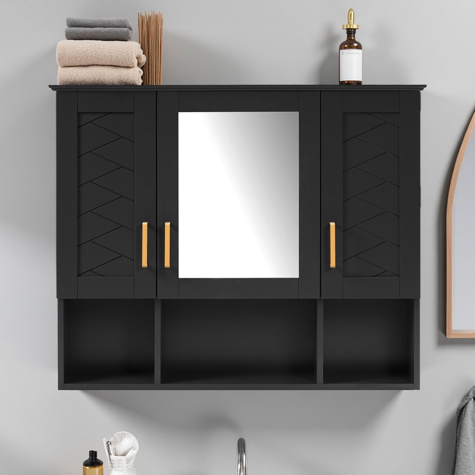 35 Inch 2 In 1 Wall Mounted Medicine Cabinet With Adjustable Shelves Soft Close Doors High Definition Mirror With Storage