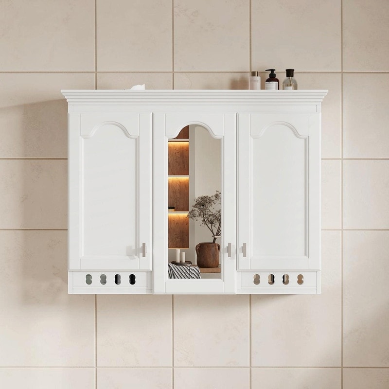 35 Inch Wall Mount All In One Mirror Cabinet Soft Closing Hinges With Adjustable Shelves