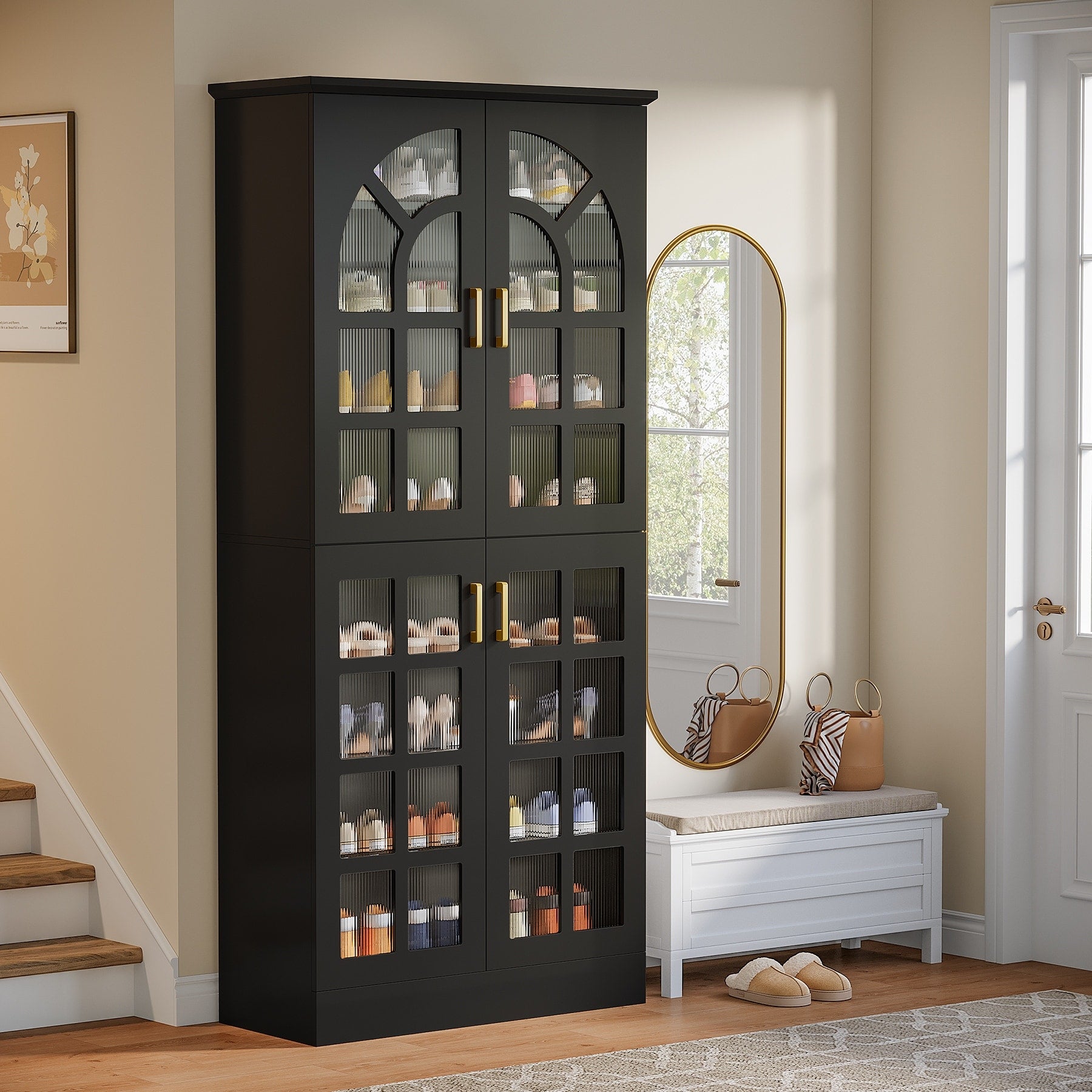 35 Pairs Tall Shoe Storage Cabinet With Doors 8 Tiers Shoe Rack Organizer With Led Light And Adjustable Shelves For Entryway