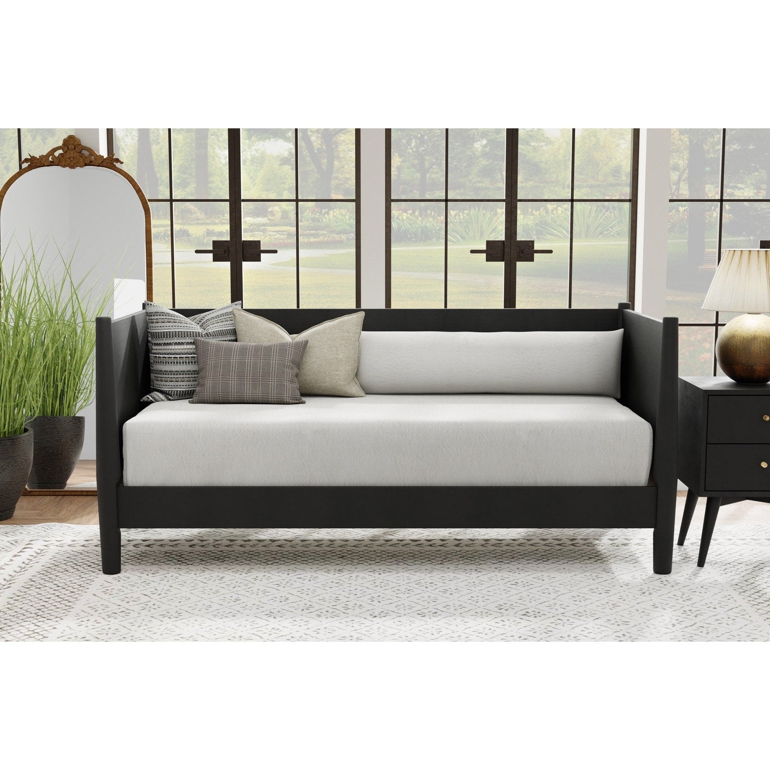 35 In.H Black Wood Frame Full Size Panel Bed With Microfiber Upholstery Material And Bed Frame Mounted