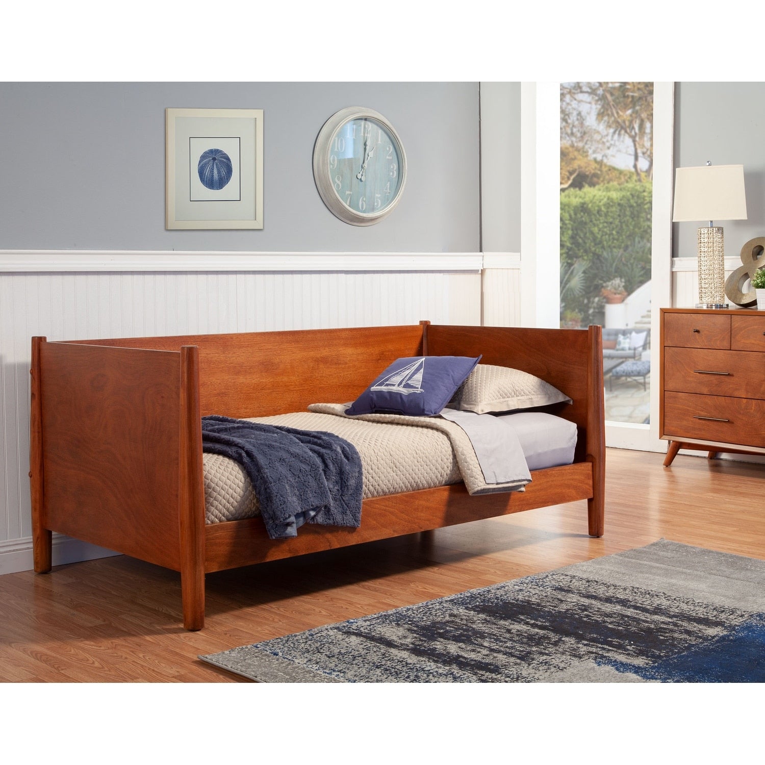 35 In.H Brown Wood Frame Twin Size Panel Bed With Microfiber Upholstery Material And Bed Frame Mounted