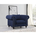 35 In.H Navy Finish Velvet Upholstery Square Barrel Chair Piece Of 1 With Straight Arm 8 X 10