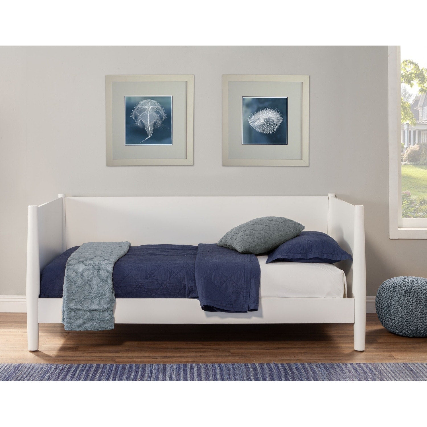 35 In.H White Wood Frame Twin Size Panel Bed With Microfiber Upholstery Material And Bed Frame Mounted