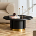 35.43 Inch Round Coffee Table Sofa Side Table With Cylindrical Base And Sintered Stone Top