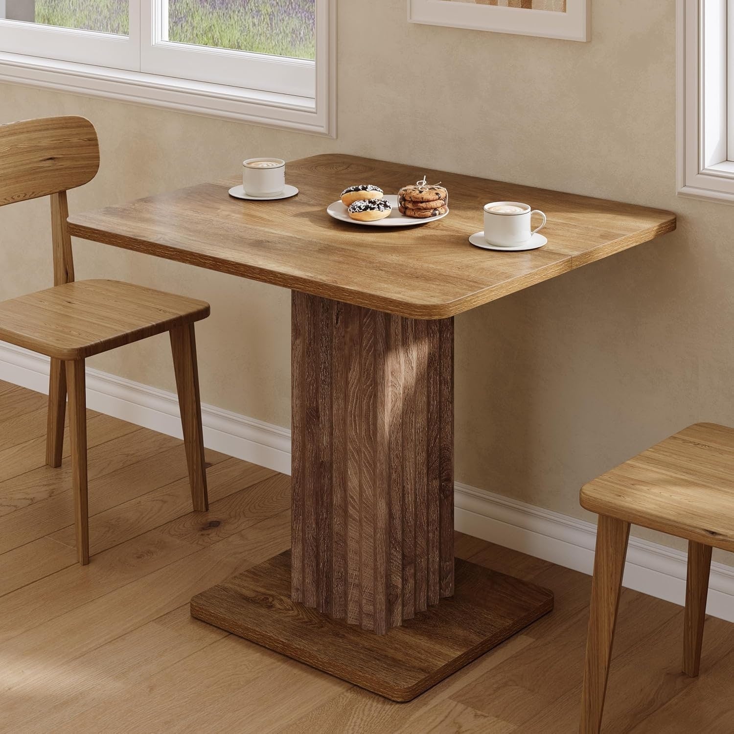 35.43 Farmhouse Wooden Dining Table With Fluted Base Seating For 2 4 People