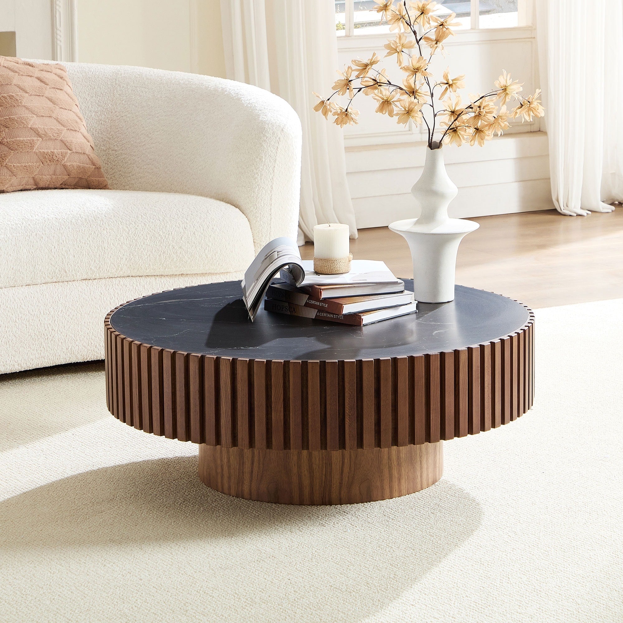 35.43 Round Modern Handcraft Wooden Coffee Table