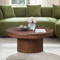 35.43 Walnut Round Coffee Table With Solid Wood Ribbed Wave Trim