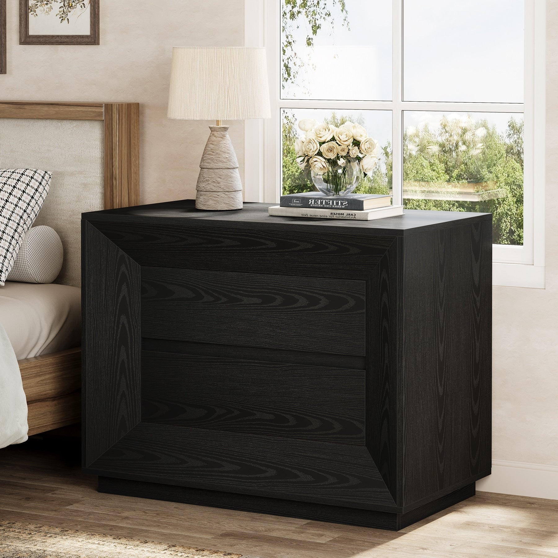 35.43 Wide Nightstand Oak Large Night Stand With Drawers