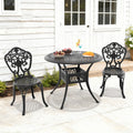 35.43In Round Black Cast Aluminum Outdoor Dining Table With Unbrella Hole 2 Outdoor Dining Chairs Without Cushion