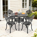 35.43In Round Black Cast Aluminum Outdoor Dining Table With Unbrella Hole 4 Outdoor Dining Chairs Without Cushion