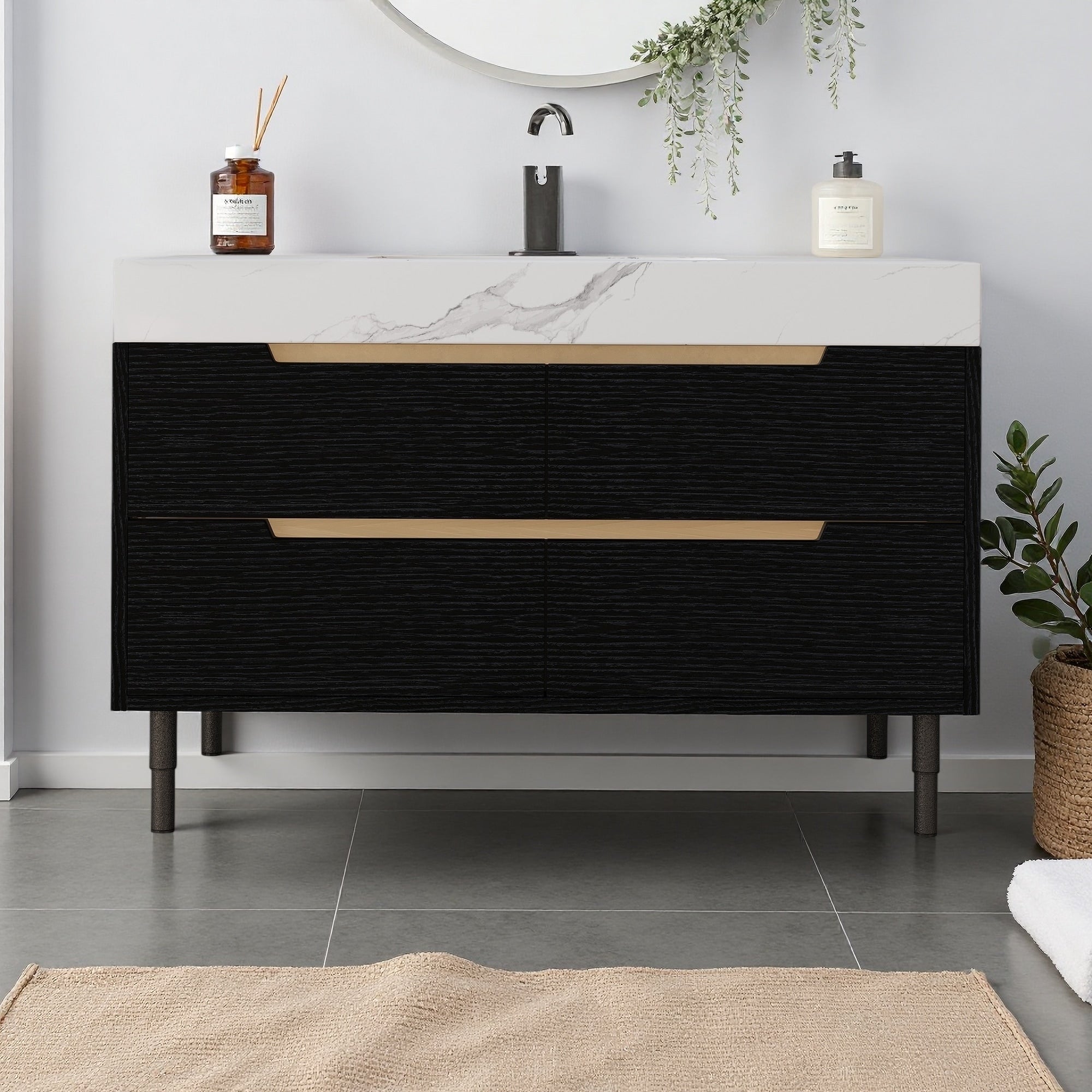 35.4 Multi Layer Solid Wood Water Resistant Bathroom Vanity With Sintered Stone Top Undermount Sink And 4 Drawers