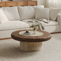 35.4 Round Dual Wood Coffee Table Walnut Light Wood Mid Century Modern Center Table For Living Room
