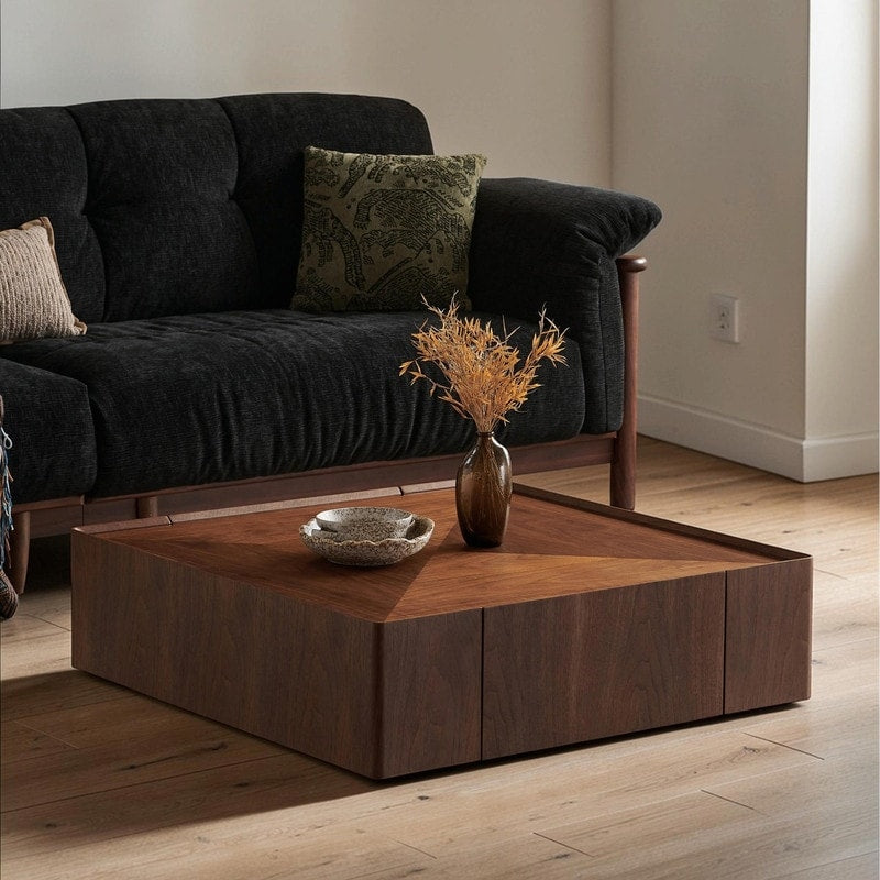 35.4 Square Walnut Wood Coffee Table Modern Wood Table