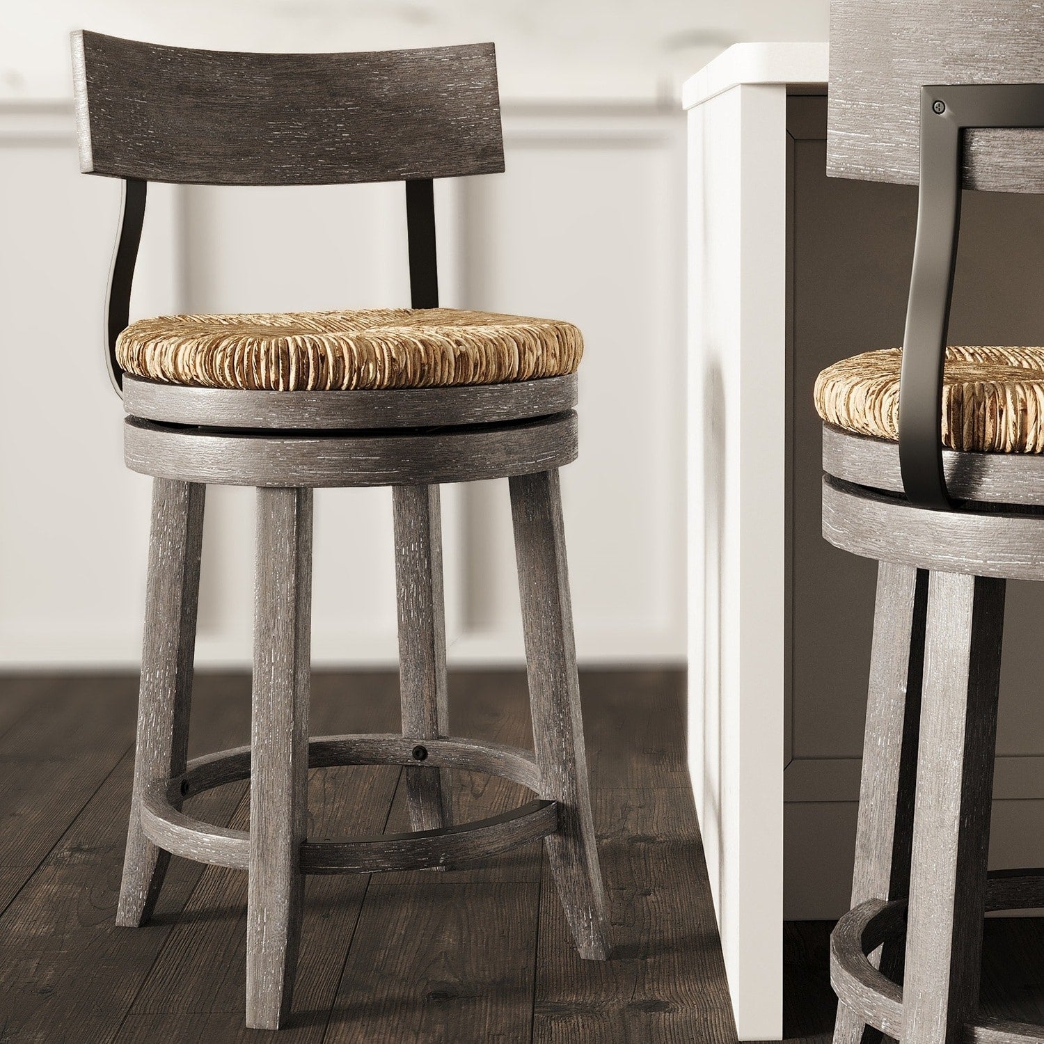 35.5 In.H Gray Finish Low Back Wood Frame Barstool Wood Seat Set Of 1 37