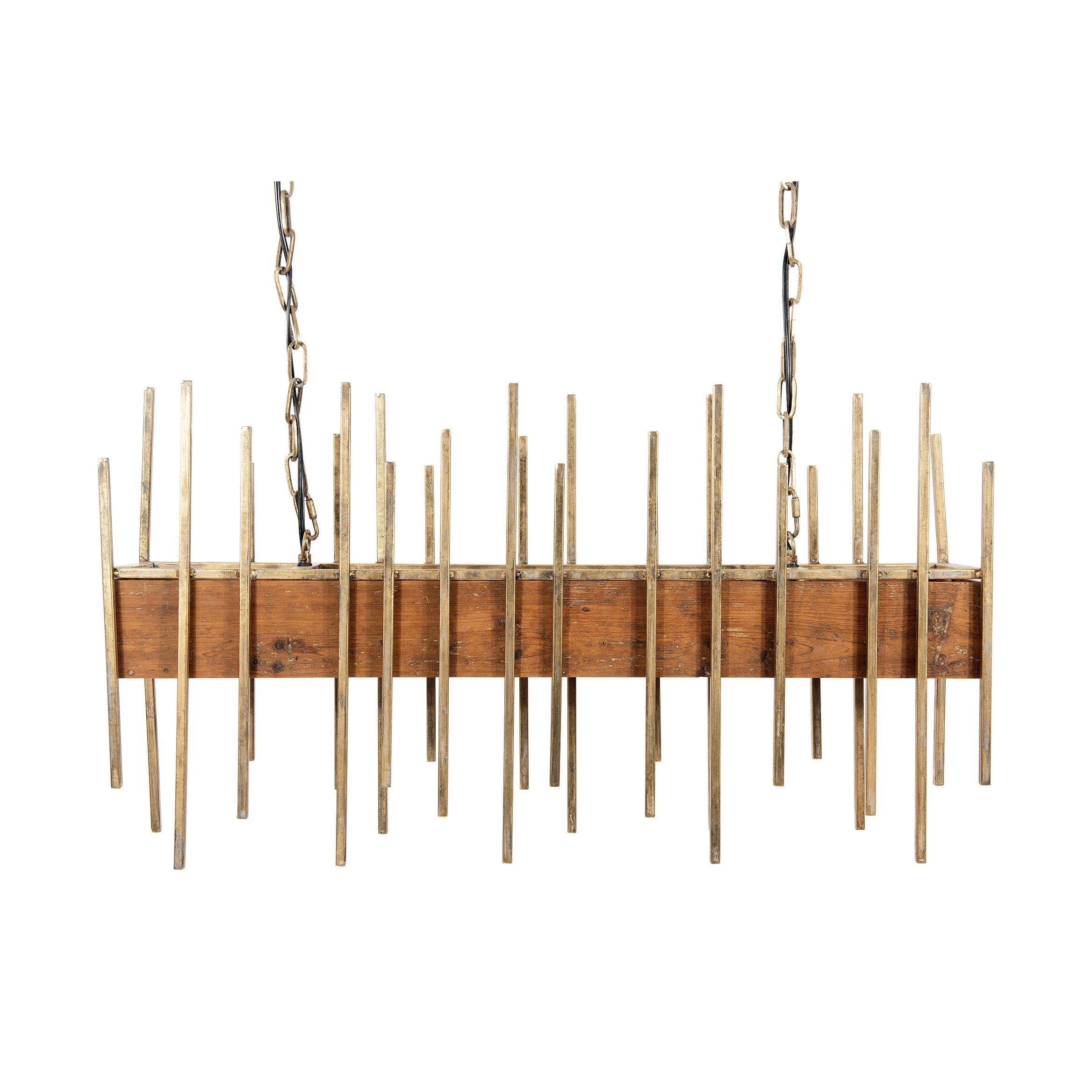 35.5 Wood Pendant Light With Metal Rods Distressed Gold