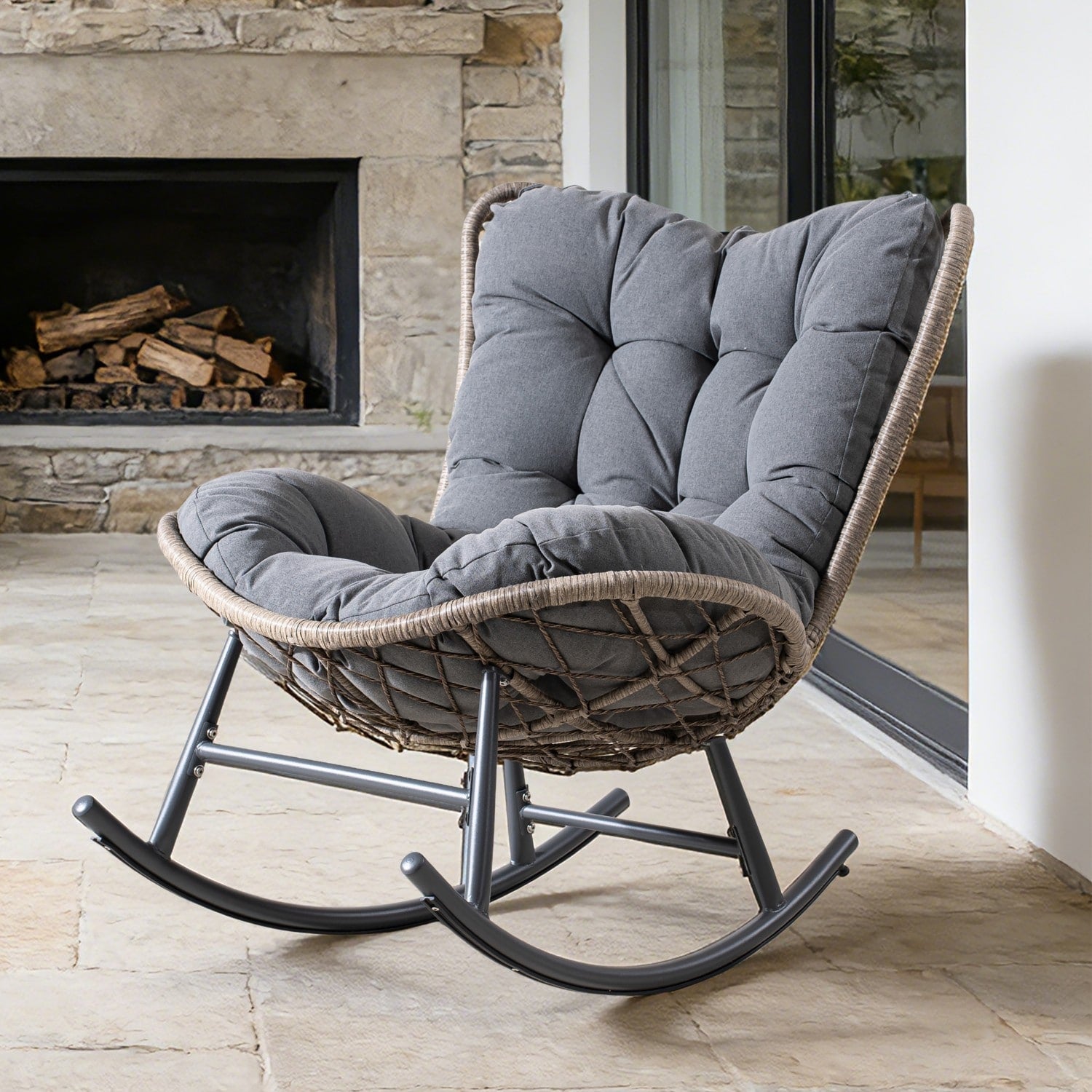35.83 Outdoor Rocking Chair With Padded Cushion