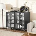 35.8 High Media Storage Cabinet With Wheels Tv Stand With 4 Adjustable Glass Shelves Door Heavy Duty Steel Frame