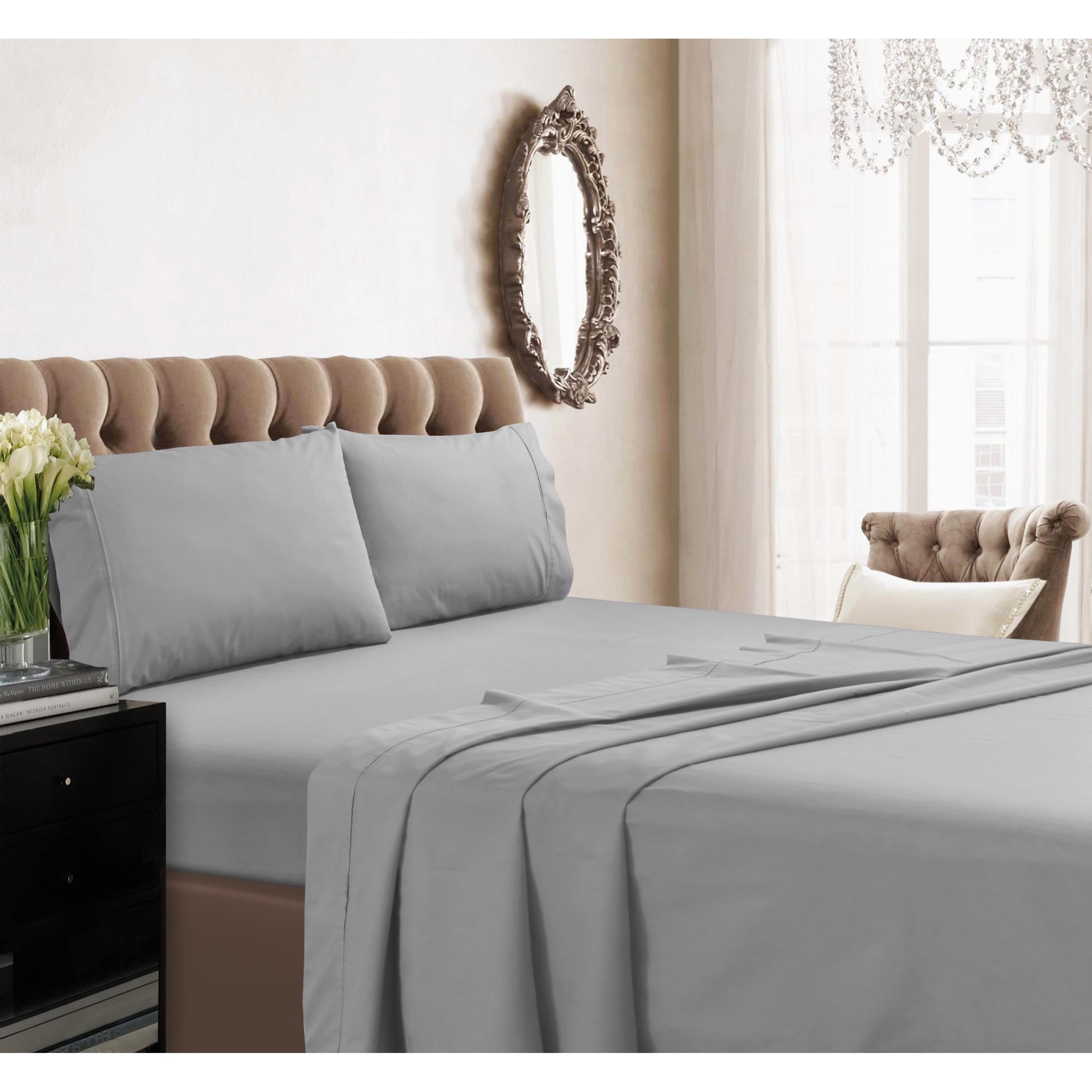 350 Tc Extra Cotton Percale Deep Pocket Sheet Set With Oversize Flat