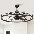 35 Industrial Matte Black Caged Fandelier Wagon Wheel Ceiling Fan With Remote 35 W X 19.69 H