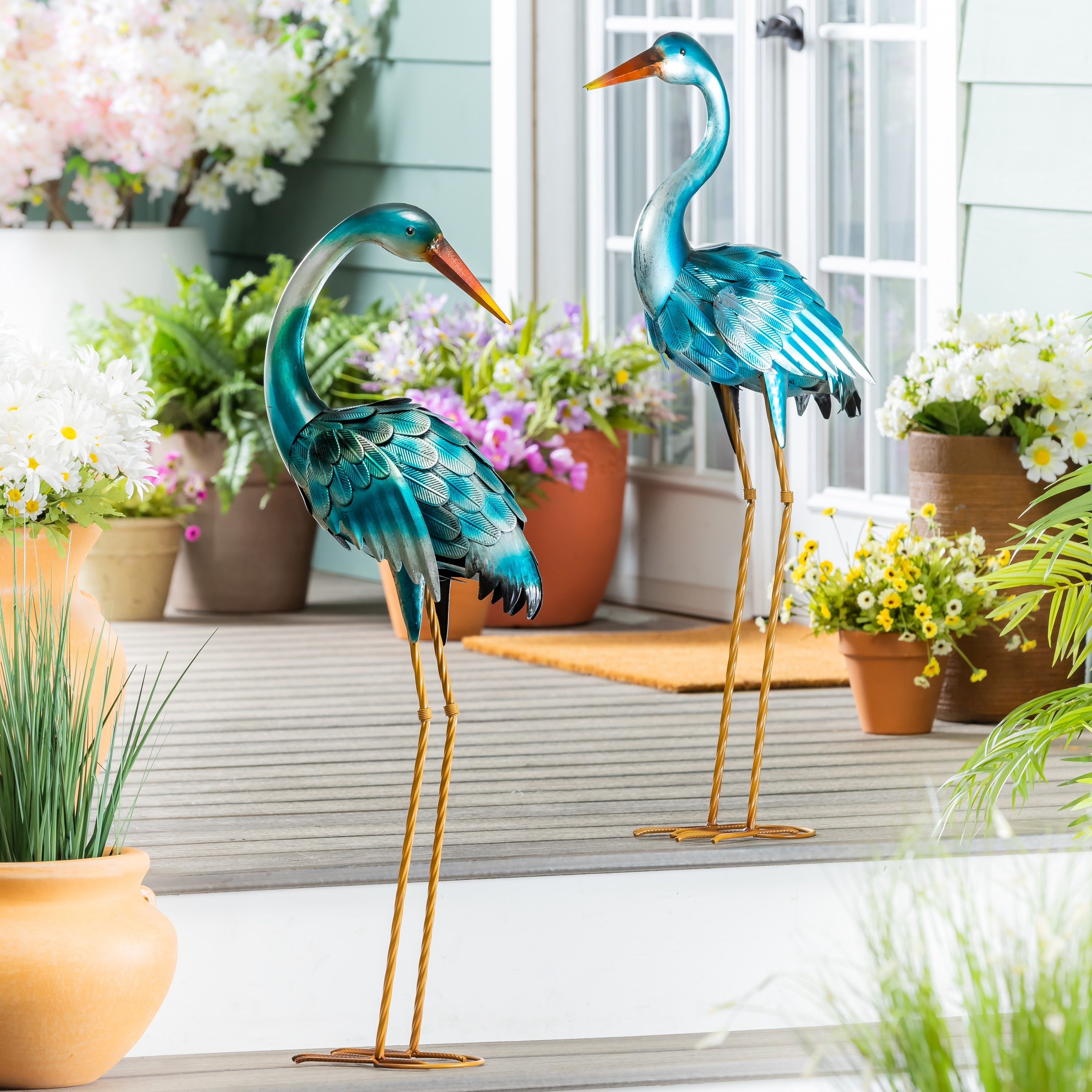 35 Metal Blue Heron Pair