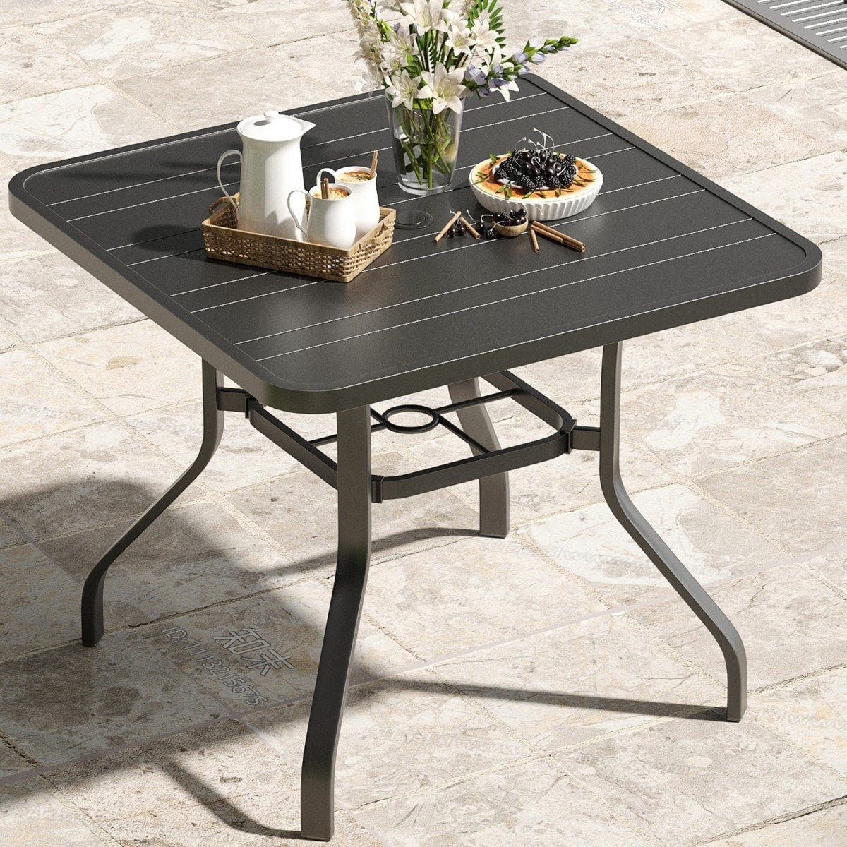35 Metal Patio Square Dining Table With 1.57 Umbrella Hole