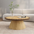 35 Round Coffee Table Modern Oak Walnut Dual Wood Inlay Gear Edge Living Room Table