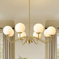 35 W Modern Classic Gold Cluster Gold Sputnik 8 Light Globe Chandelier With Opal Glass Shades For Living Room