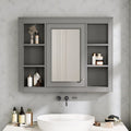 35 Wall Mounted Bathroom Mirror Cabinet With Storage Shelves Hidden Open Storage Adjustable Compartments Towel Bar