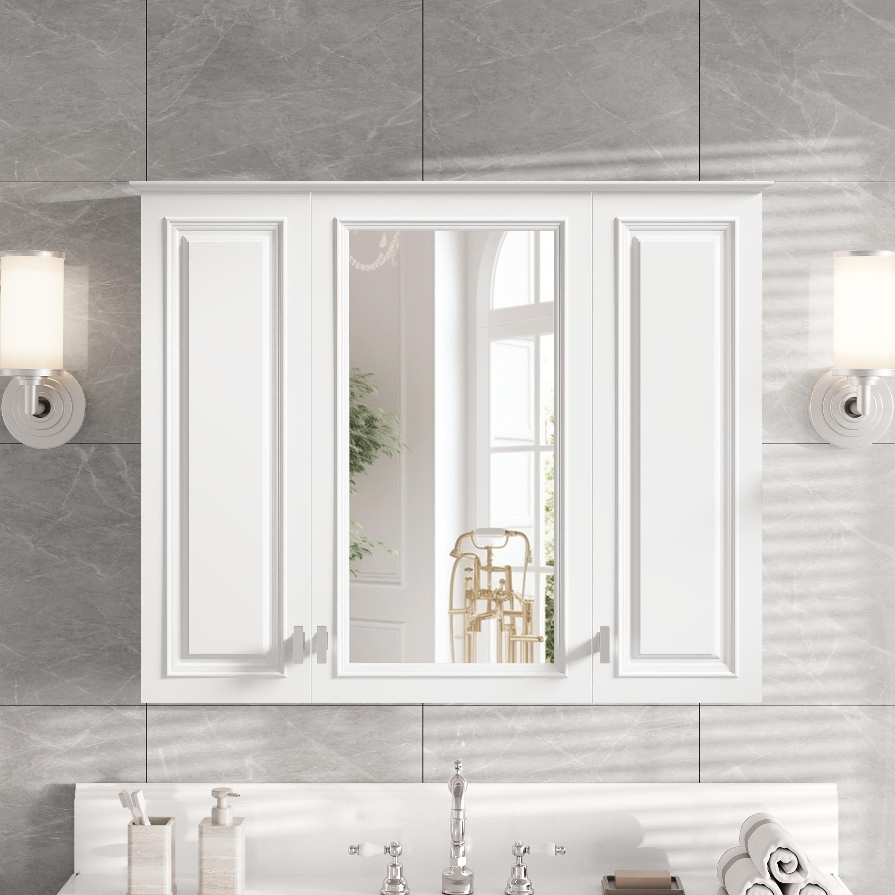35 2 In 1 Bathroom Wall Cabinet Wall Mounted Medicine Cabinet With 5 Adjustable Shelves Mirrored Door Over Toilet Cabinet