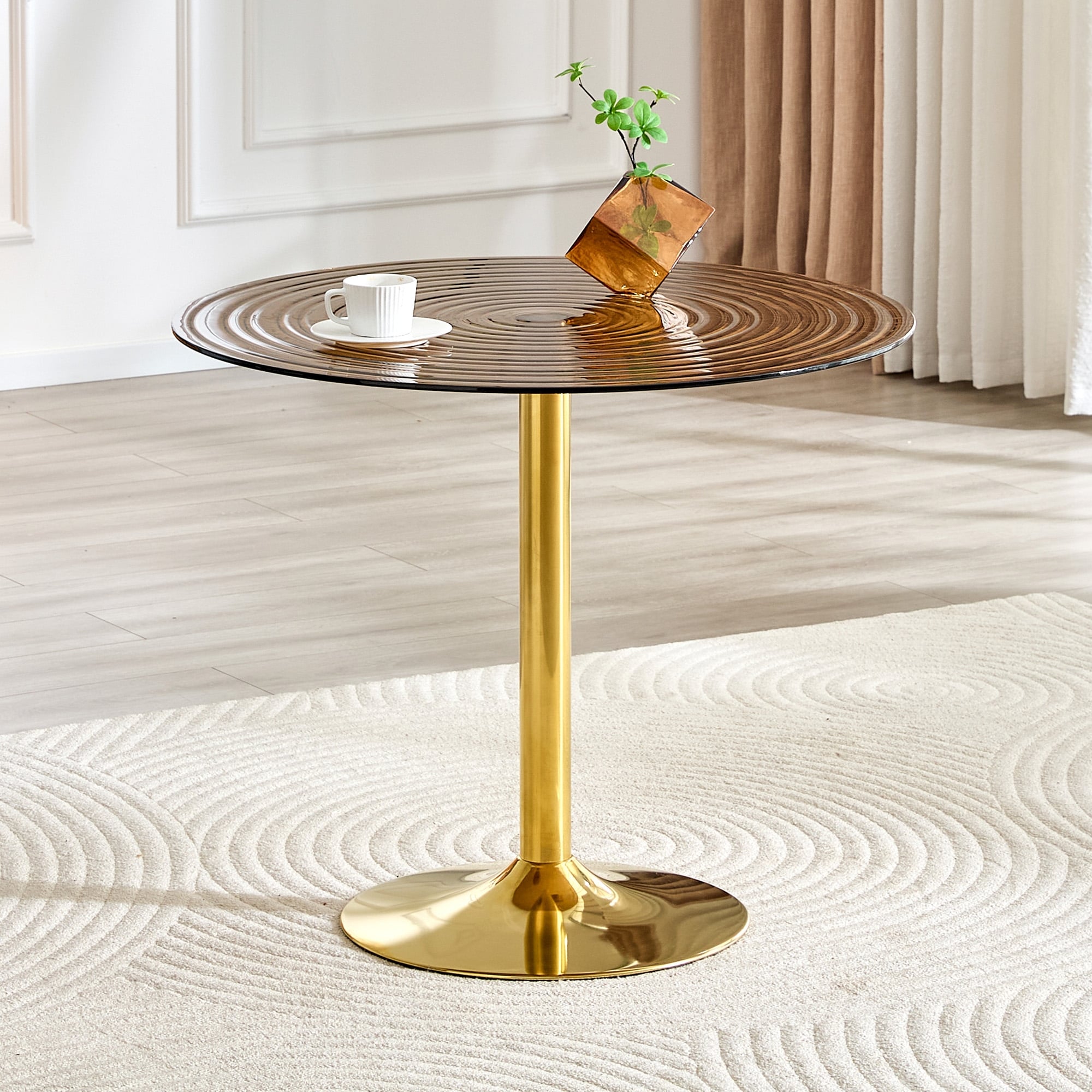 35 Glass Round Table Golden Metal Pillar Dining Table Suitable For Small Dining Spaces Of 2 4 People