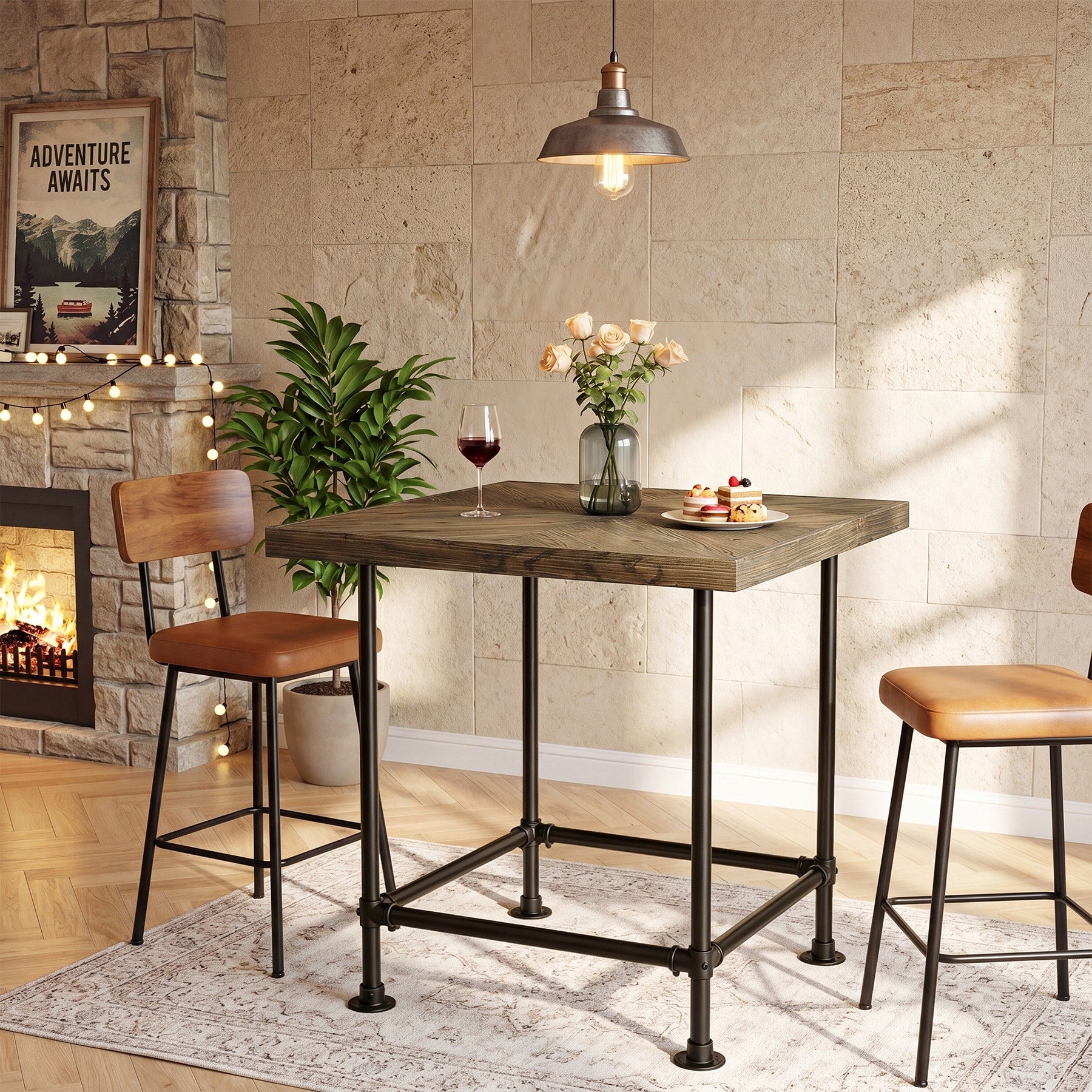 35 Solid Wood Bar Table Square Industrial High Top Kitchen Dining Table 35.43 L 35.43 W 35.83 H