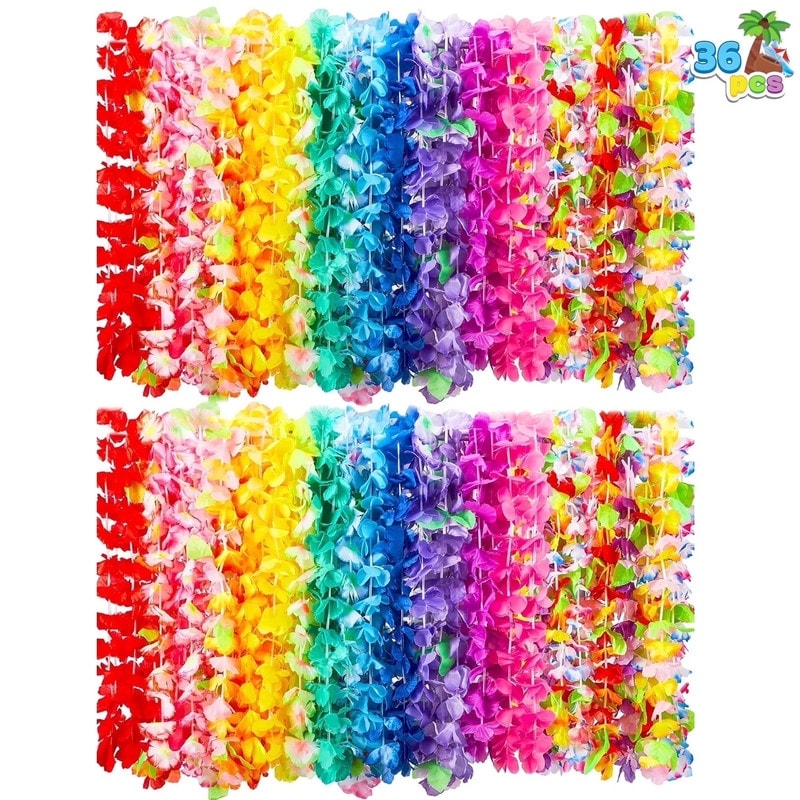 36 Counts Hawaiian Tropical Flower Leis Bulk 3 Dozen Multicolor