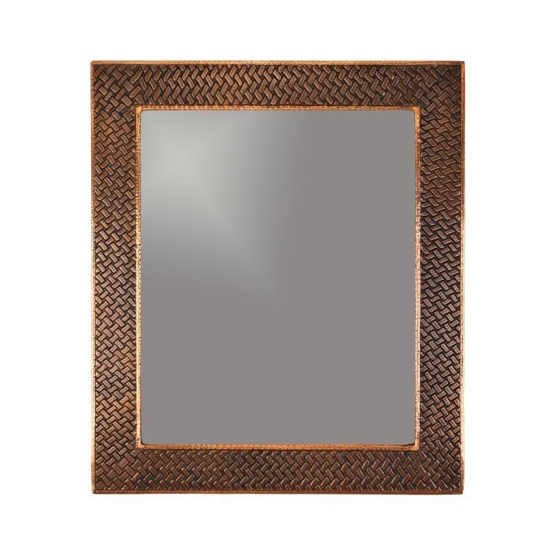 Premier Copper Products 36 Inch Hand Hammered Rectangle Copper Mirror With Decorative Braid Design