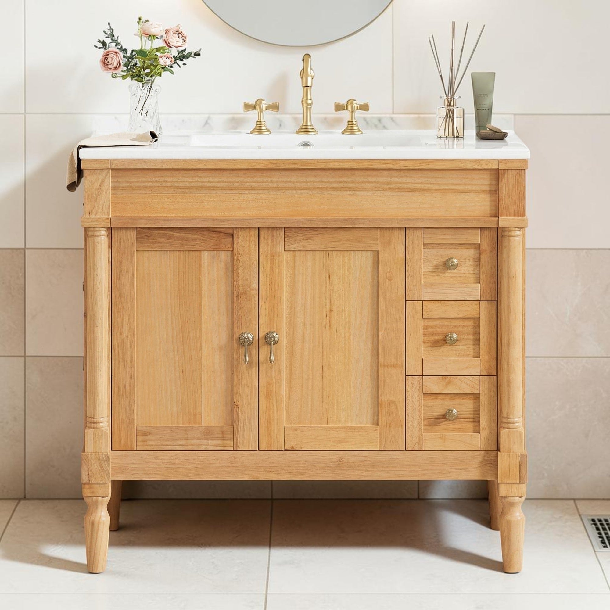 36 Inch Bathroom Vanity With Ceramic Sink Freestanding Storage Cabinet With Soft Close Doors And Drawers