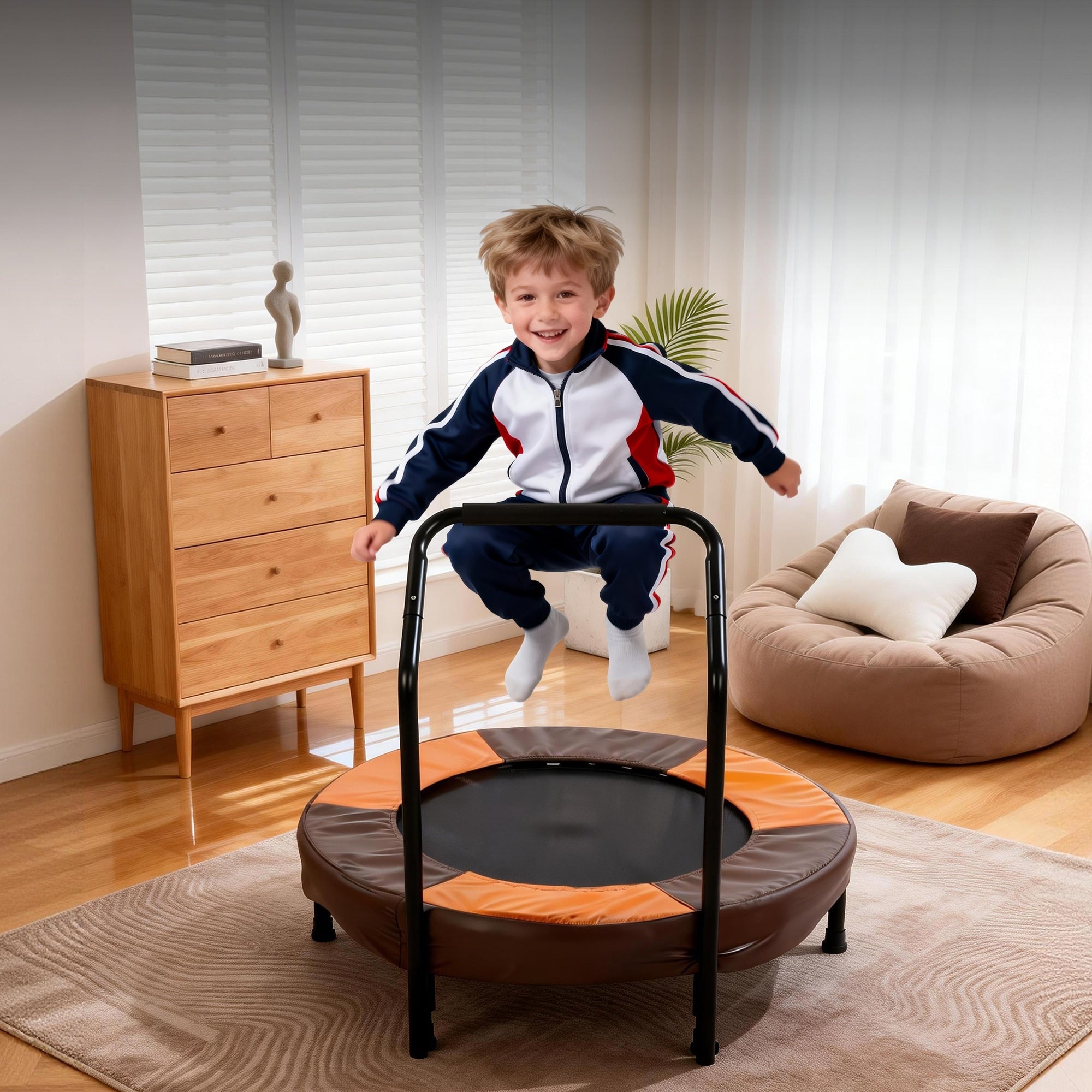 36 Inch Foldable Mini Trampoline Indoor And Outdoor Rebounder For Kids With Foam Handle And Safe Thickened Cover