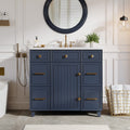 36 Inch Freestanding Bathroom Vanity With Ceramic Sink Solid Rubberwood Frame
