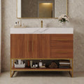 36 Inch Modern Bathroom Vanity With Seamless Ceramic Sink Freestanding Cabinet With Gold Accents And Storage