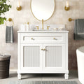 36 Inch Single Sink Bathroom Vanity Solid Wood Bathroom Cabinet With Marble Countertop Backsplash