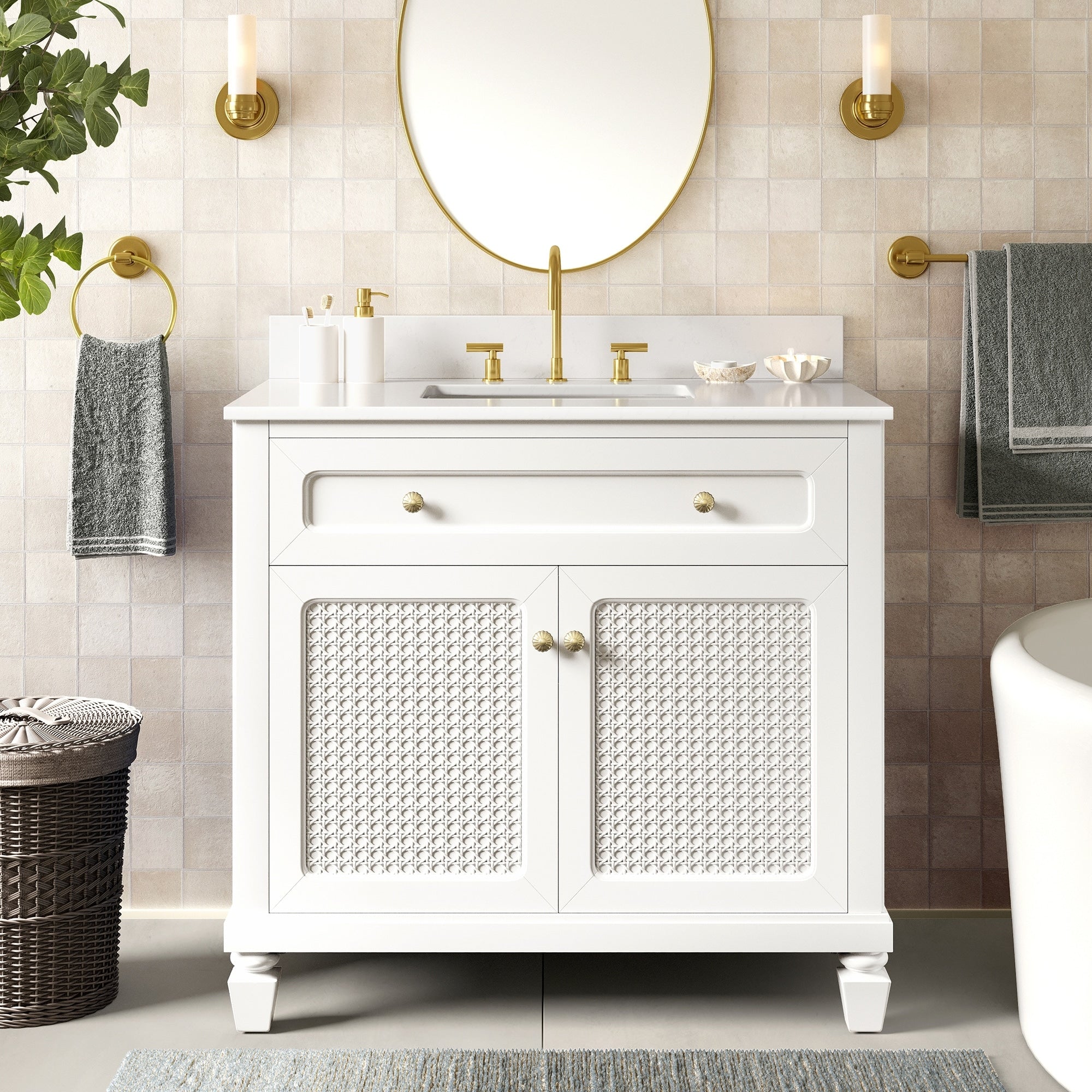 36 Inch Single Sink Bathroom Vanity Solid Wood Bathroom Cabinet With Marble Countertop Backsplash