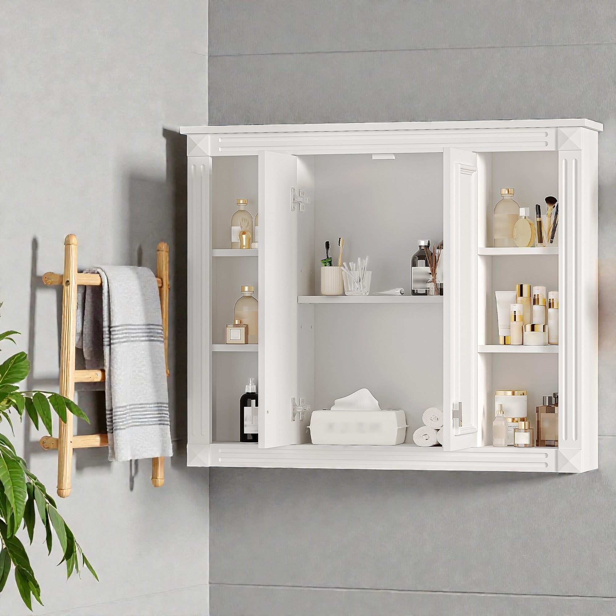 36 Inch Wall Mounted Bathroom Medicine Cabinet With Adjustable Shelf Soft Close Doors White Storage Cabinet