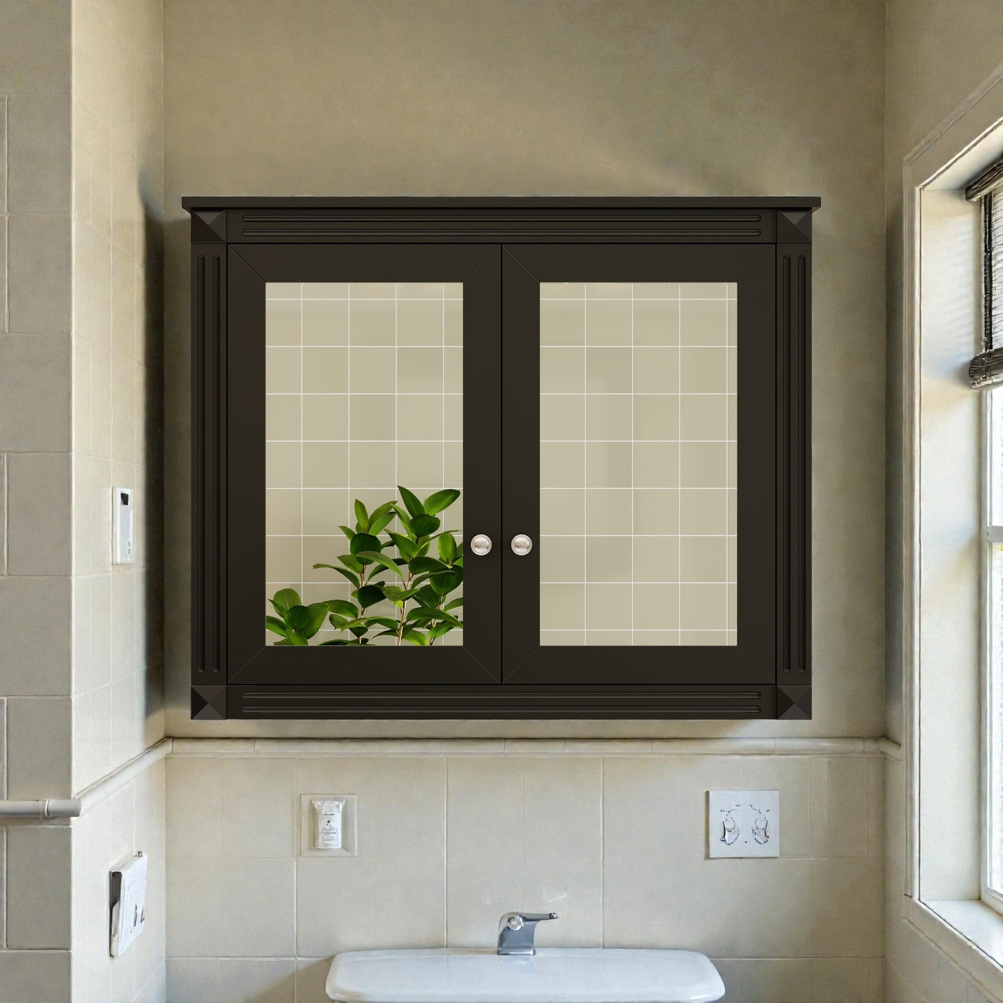 36 Inch Wall Mounted Bathroom Medicine Cabinet With Double Mirrors Adjustable Shelves Modern Storage Cabinet