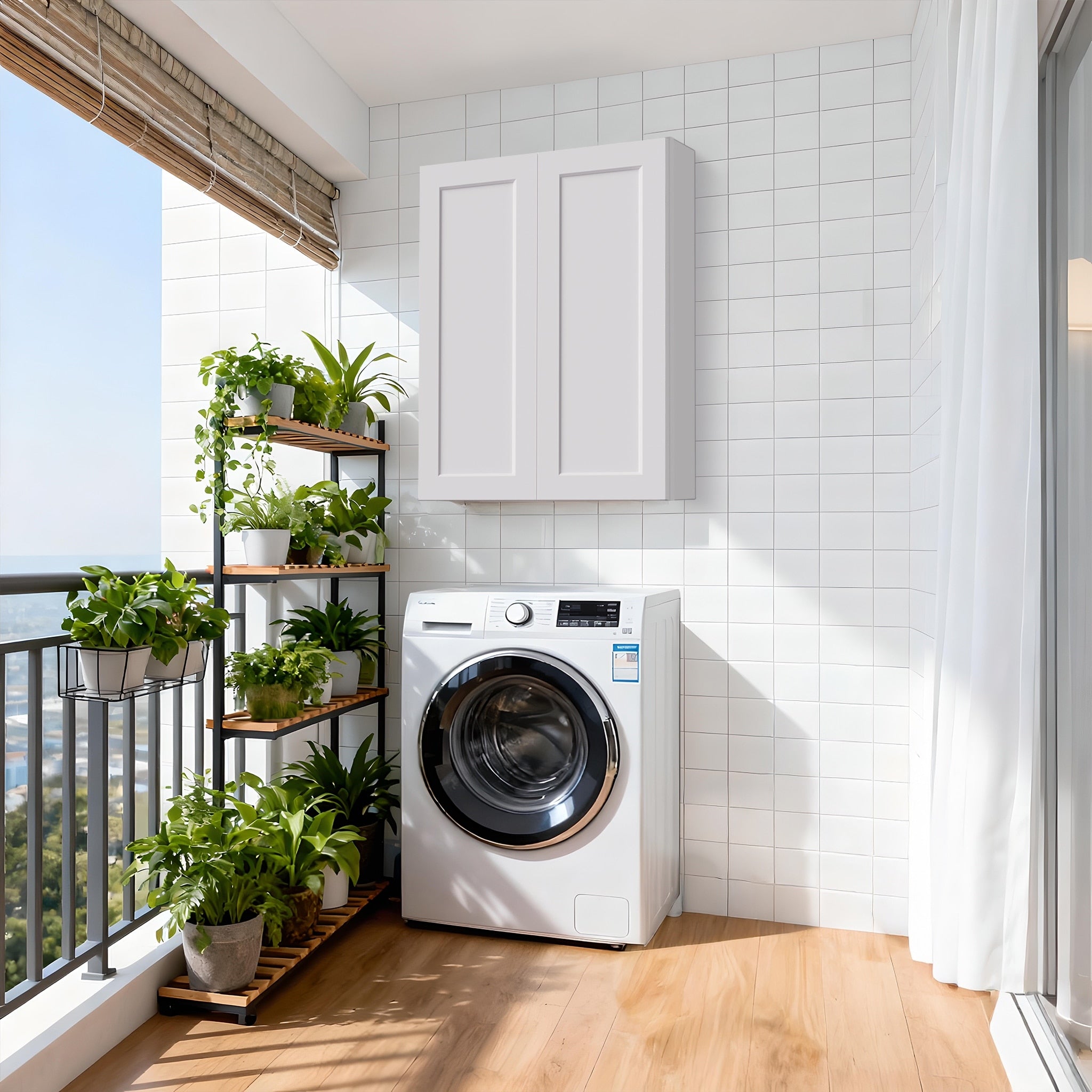 36 Inch White Shaker Double Door Wall Cabinet Solid Wood With 3 Adjustable Shelves Ready To Assemble Laundry And Garage Storage