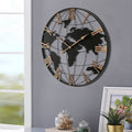 36 In Large Black Metal Gold Roman Numeral Silent World Map Wall Clock 35.5 In