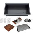 36 In. Stainless Steel Black All In One Workstation 16 Gauge Undermount Single Bowl Kitchen Sink Build In Ledge Accessories