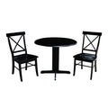 36 Inch Dual Drop Leaf Dining Table With Two X Back Chairs In Black Set Of 3