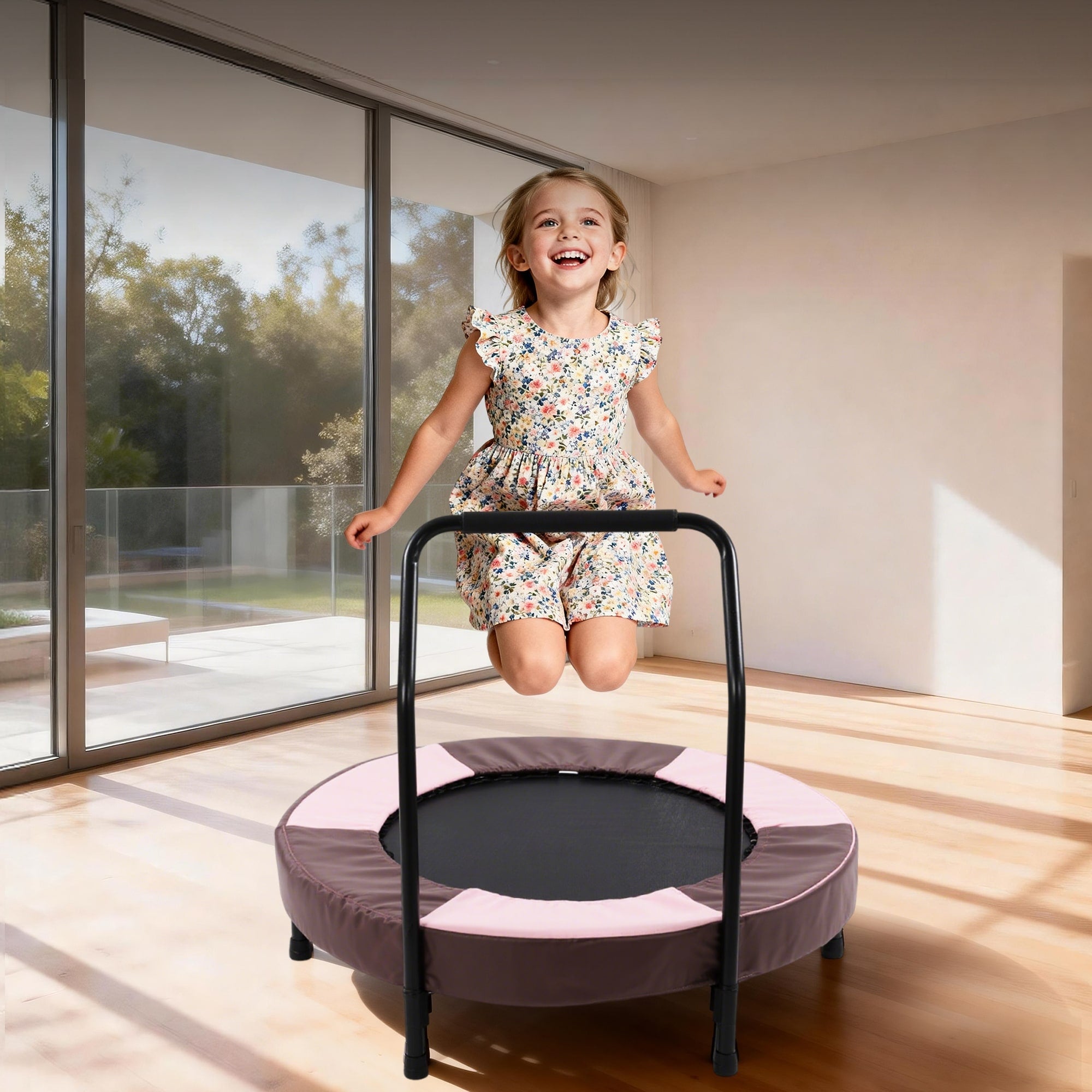 36 Inch Nursery Trampoline For Kids Ages 1 Year Plus Mini Indoor Foldable Rebounder With Handle Stable Quiet