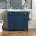 36 Inch Bathroom Vanity With A Ceramic Sink Soft Close Doors Adjustable Shelves And 3 Drawers