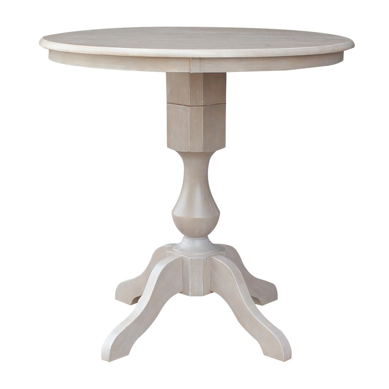 36 X 36 Solid Wood Round Pedestal Table In Washed Gray Taupe Washed Gray Taupe